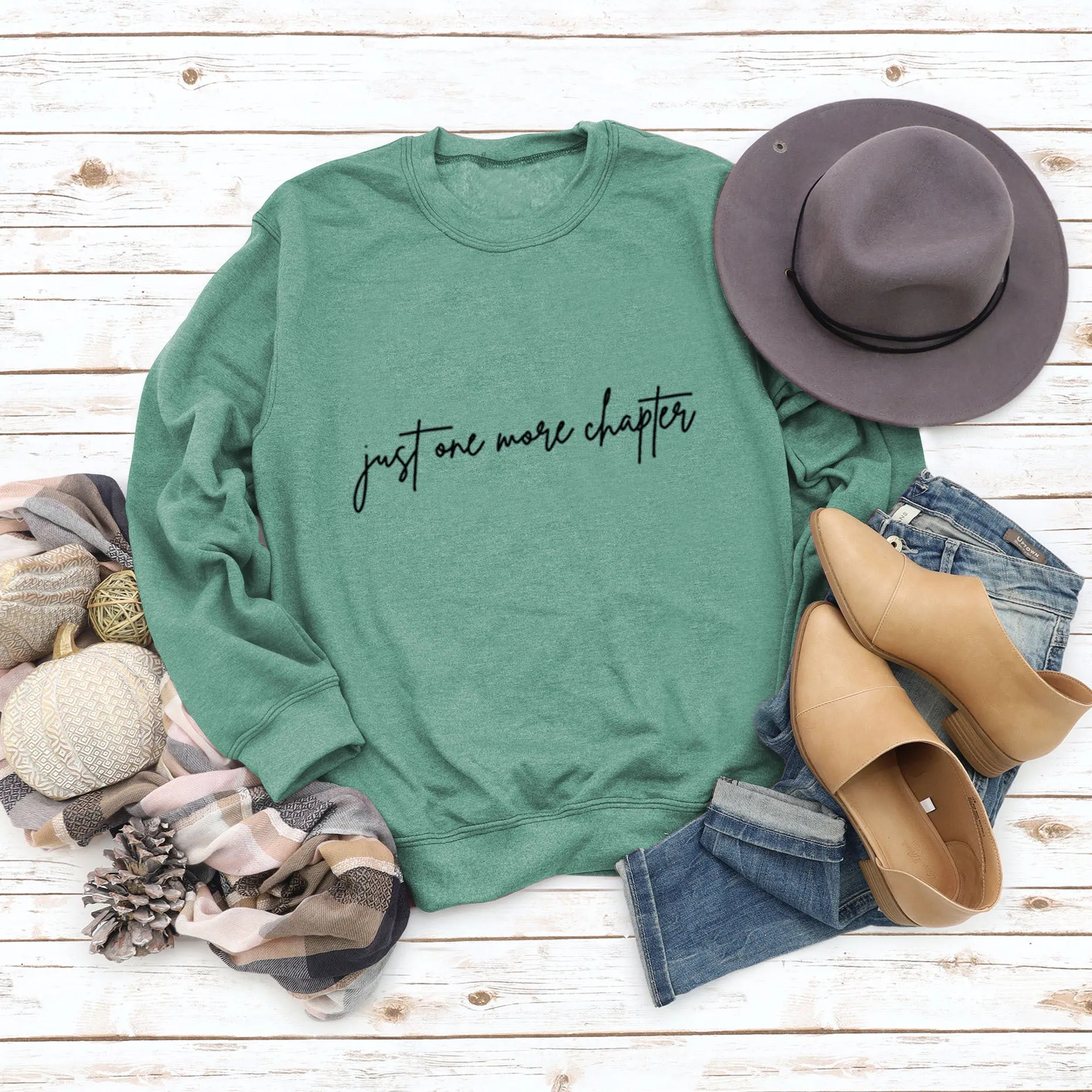 Just One More Letters Round Neck Sweater Female Large Size Long Sleeve