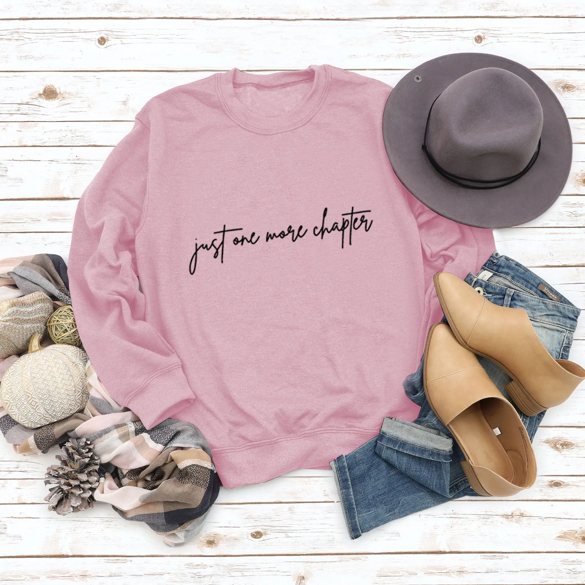 Just One More Letters Round Neck Sweater Female Large Size Long Sleeve