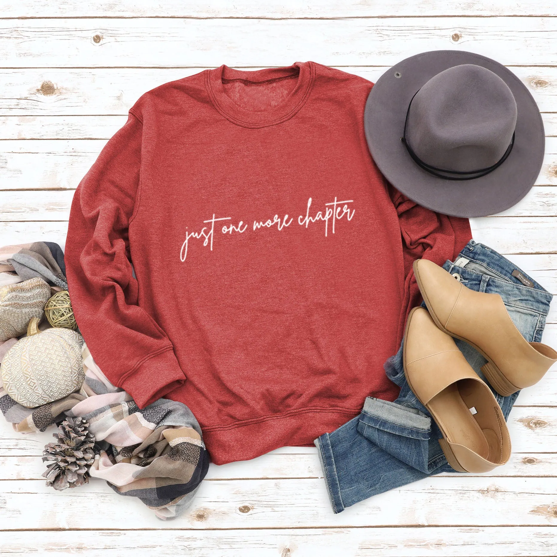 Just One More Letters Round Neck Sweater Female Large Size Long Sleeve