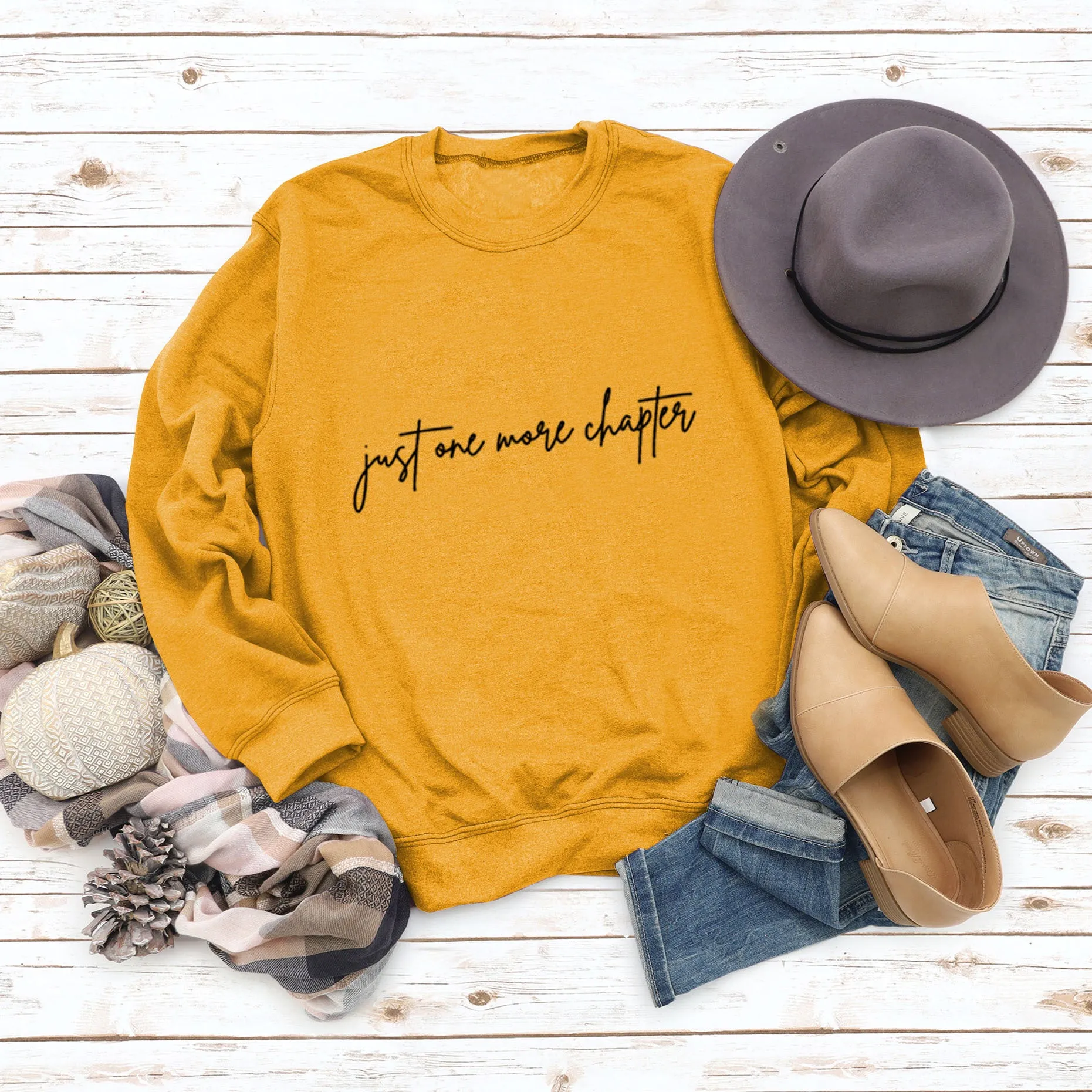 Just One More Letters Round Neck Sweater Female Large Size Long Sleeve