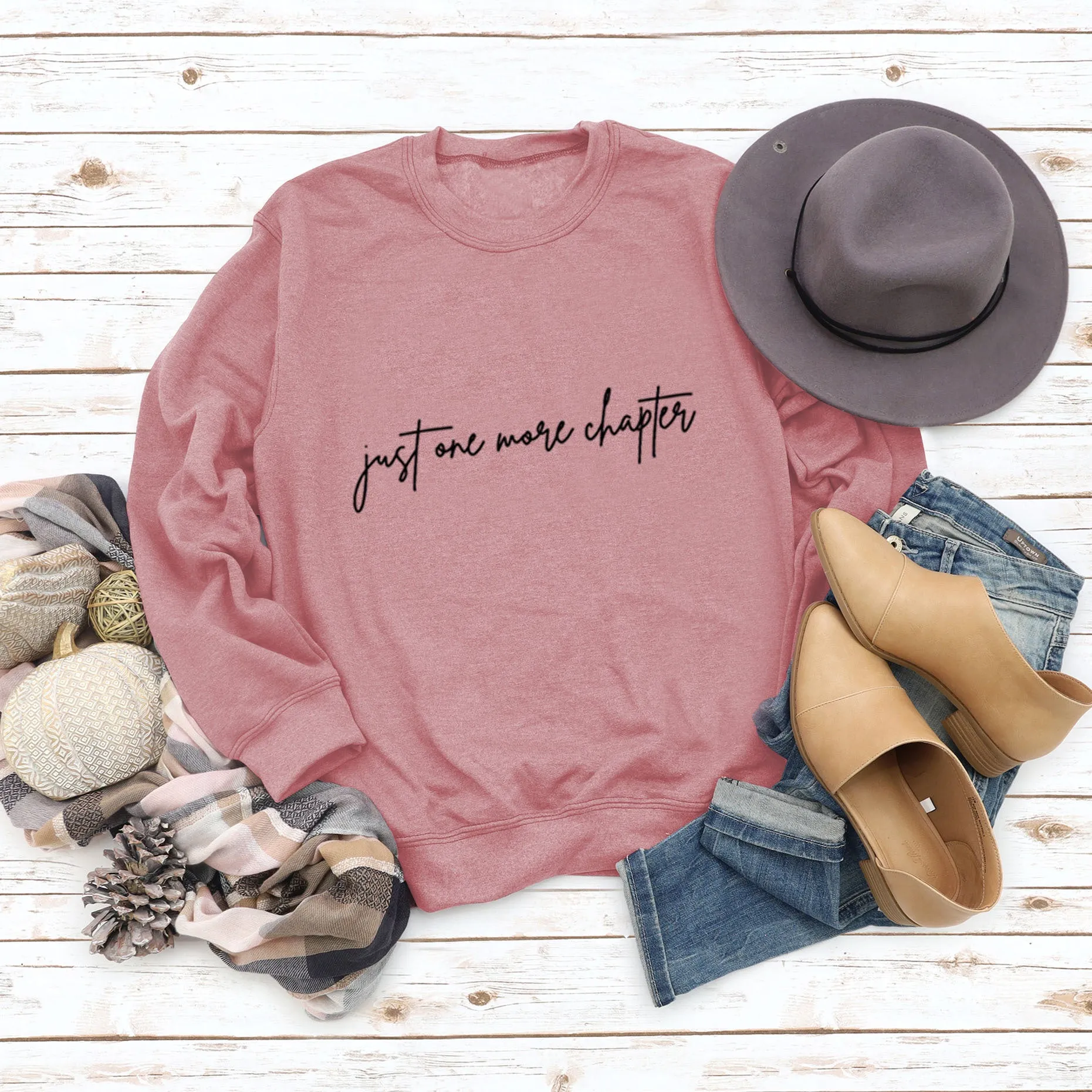 Just One More Letters Round Neck Sweater Female Large Size Long Sleeve