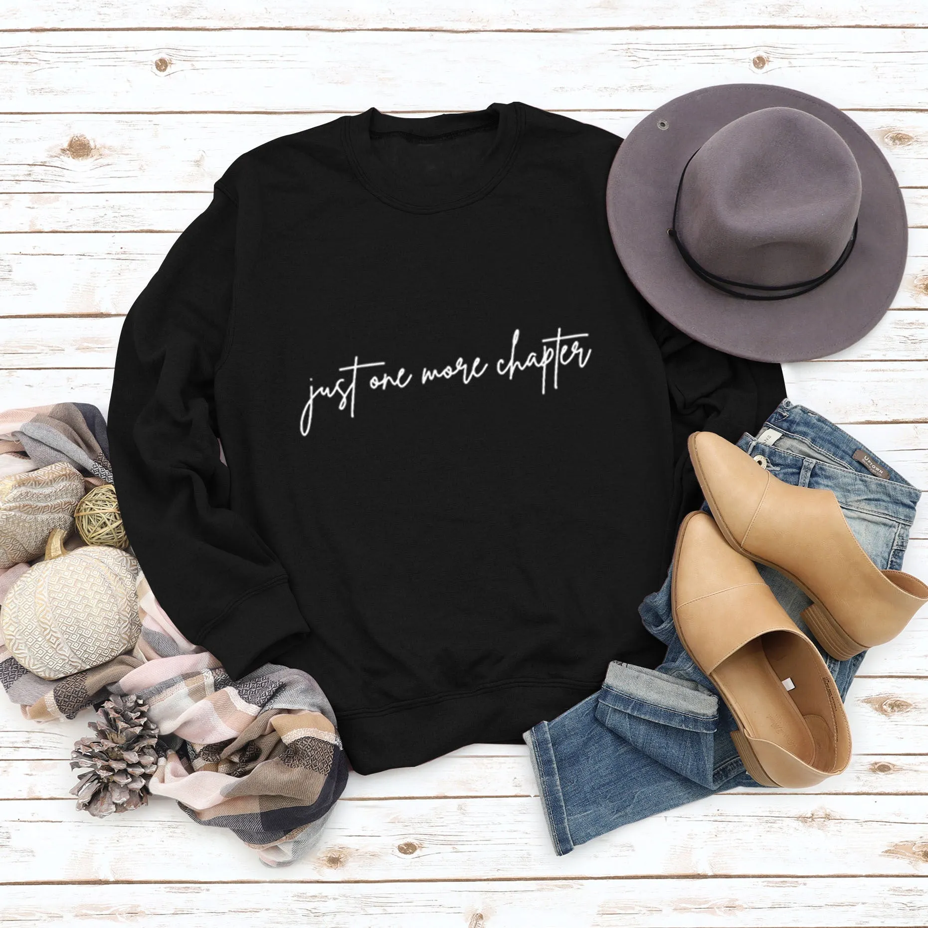 Just One More Letters Round Neck Sweater Female Large Size Long Sleeve