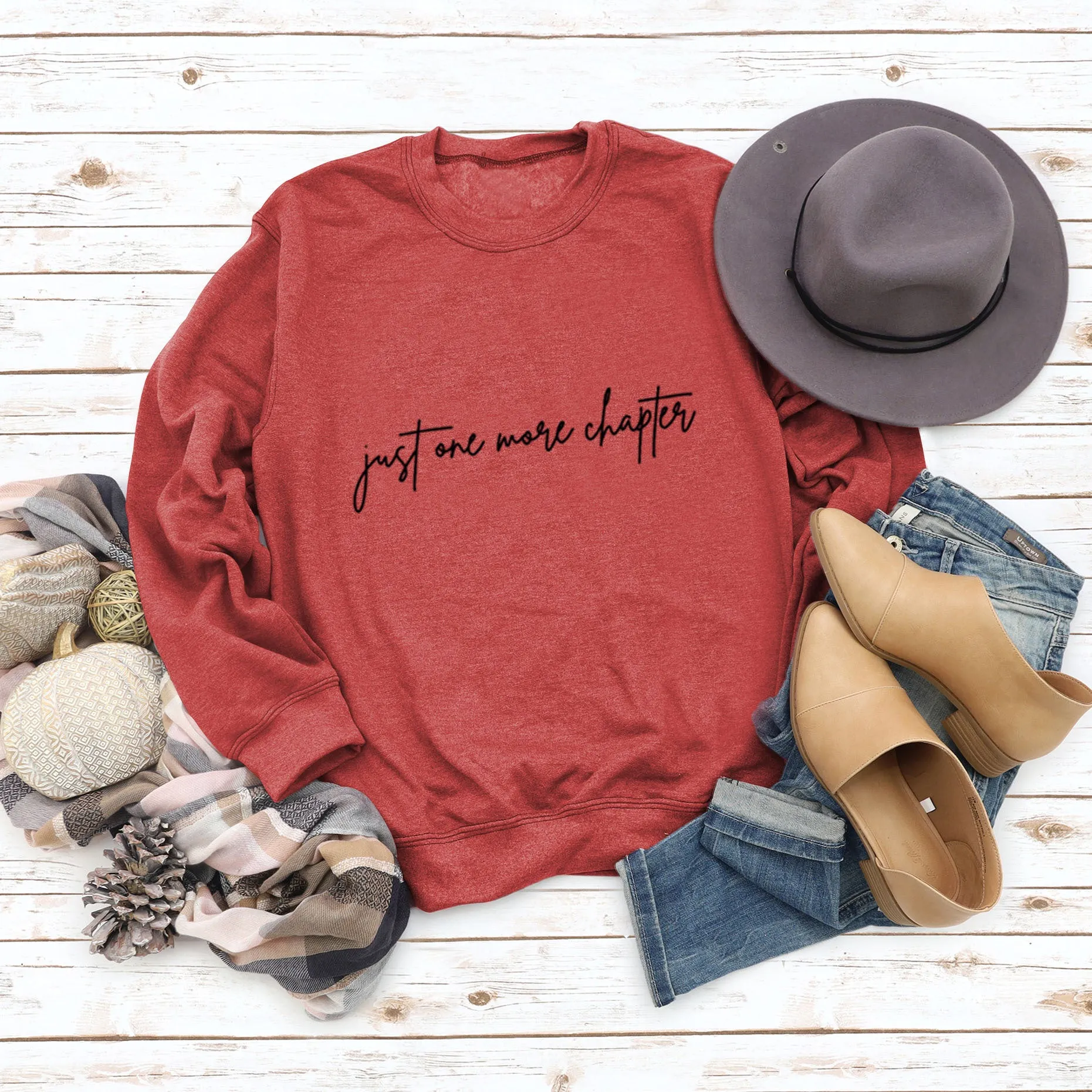 Just One More Letters Round Neck Sweater Female Large Size Long Sleeve