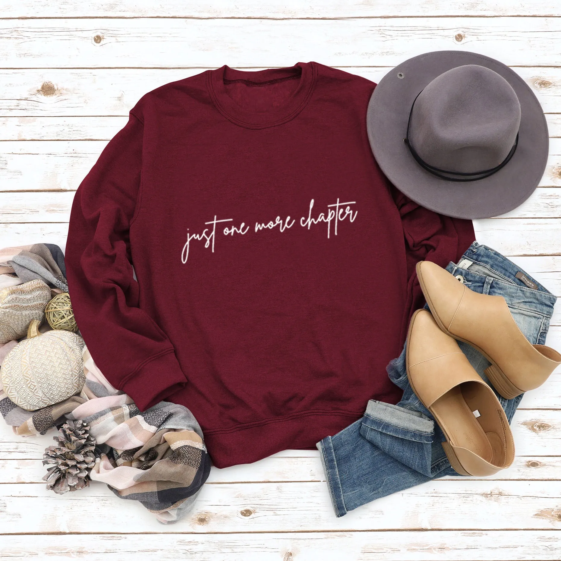Just One More Letters Round Neck Sweater Female Large Size Long Sleeve