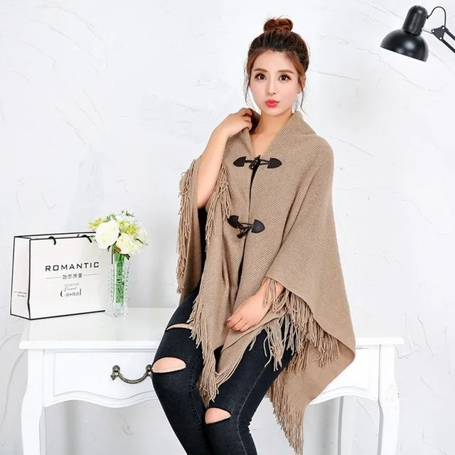 Kimono Cardigan Women Loose Long Sleeveless Knitted Poncho Sweater