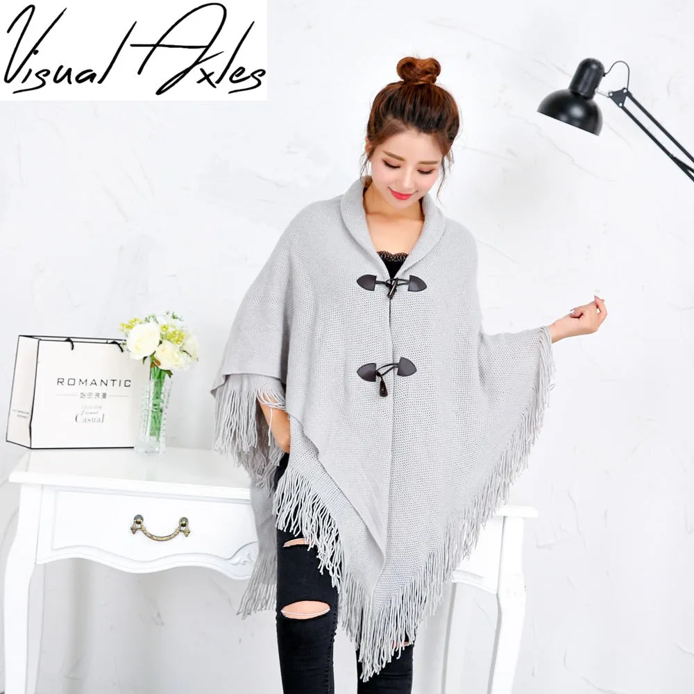 Kimono Cardigan Women Loose Long Sleeveless Knitted Poncho Sweater