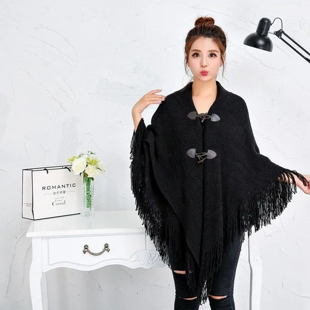 Kimono Cardigan Women Loose Long Sleeveless Knitted Poncho Sweater