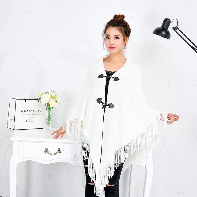 Kimono Cardigan Women Loose Long Sleeveless Knitted Poncho Sweater