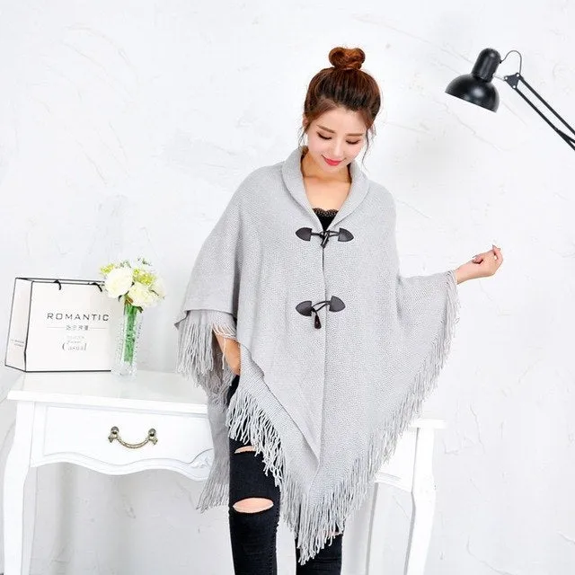 Kimono Cardigan Women Loose Long Sleeveless Knitted Poncho Sweater