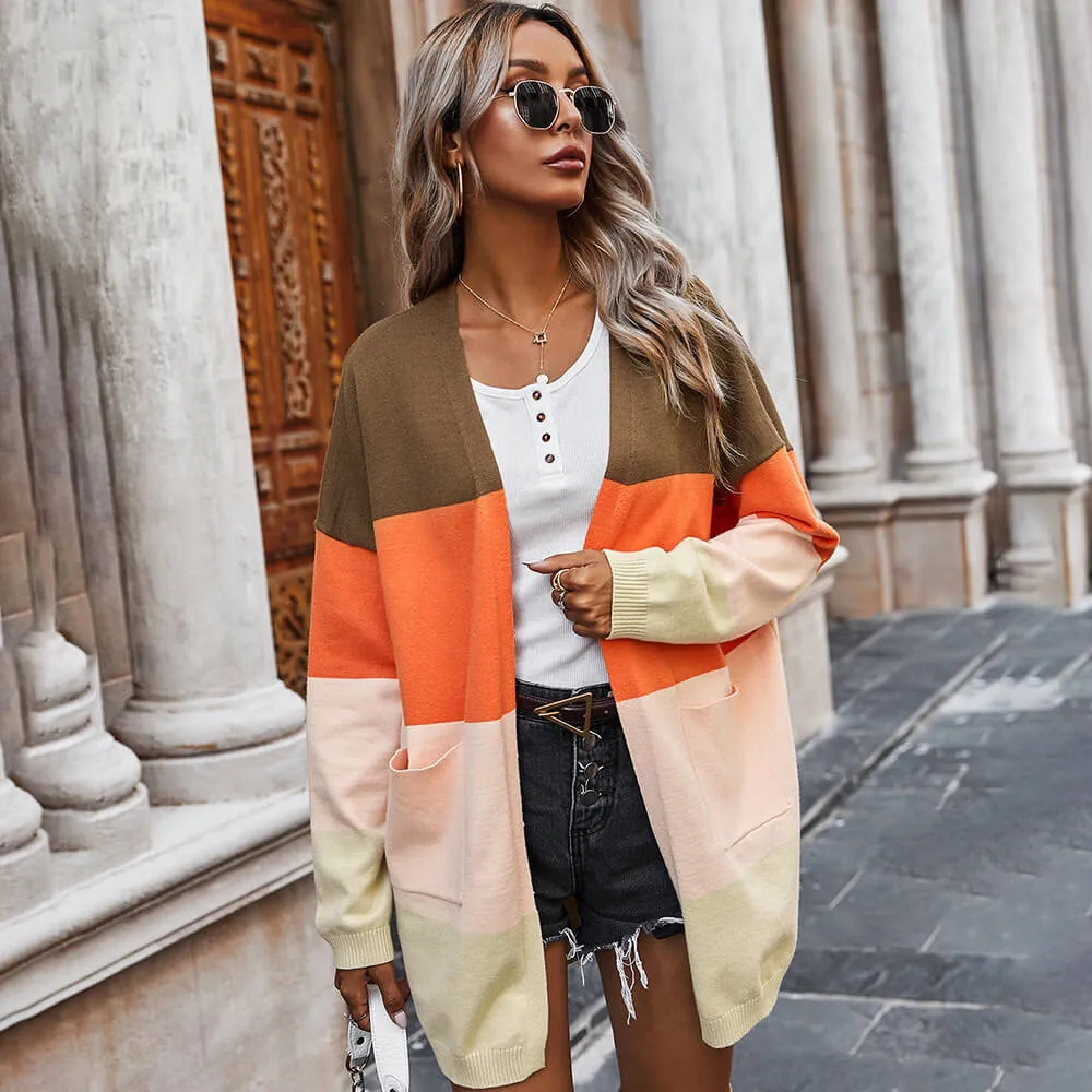 Knitted Colorblock Oversized Cardigan