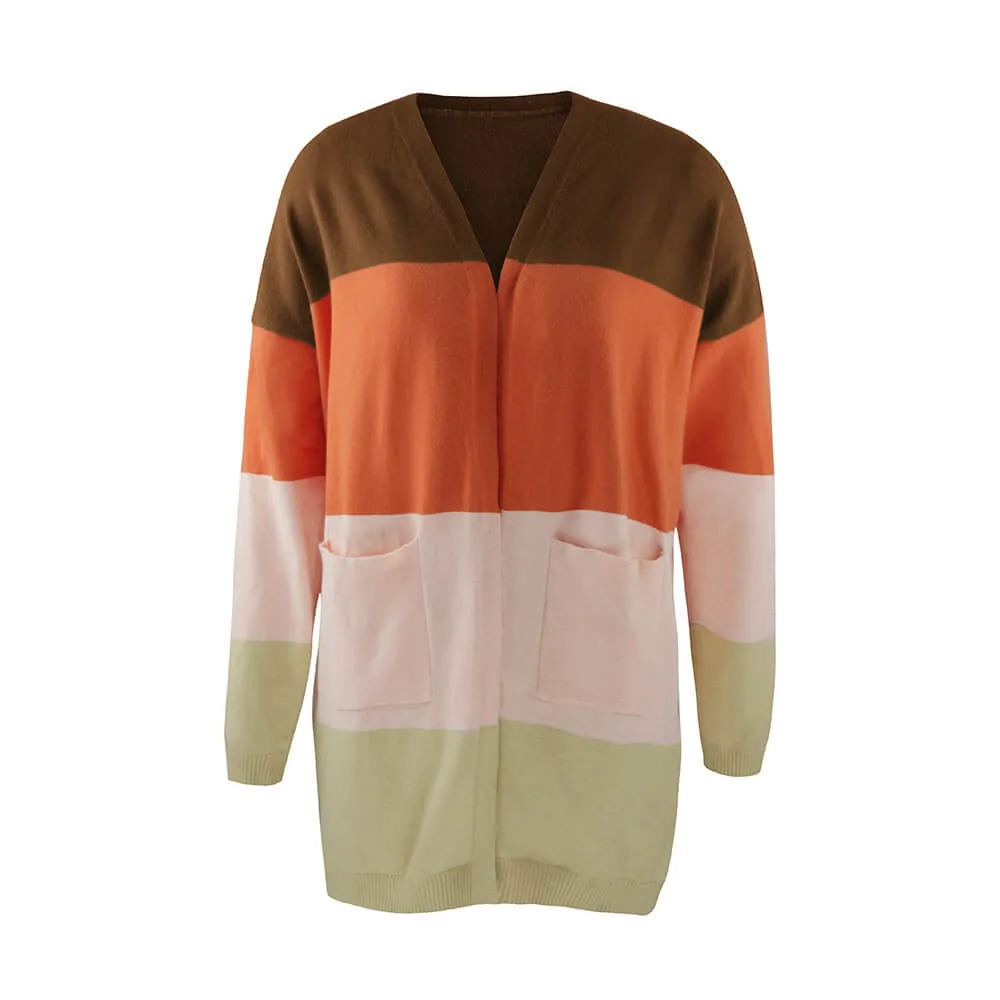 Knitted Colorblock Oversized Cardigan