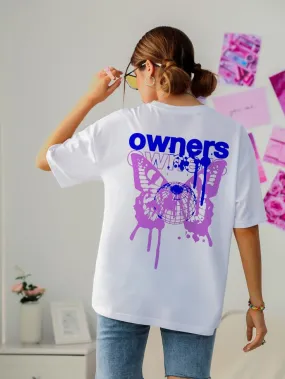 Letter & Butterfly Print Drop Shoulder Tee