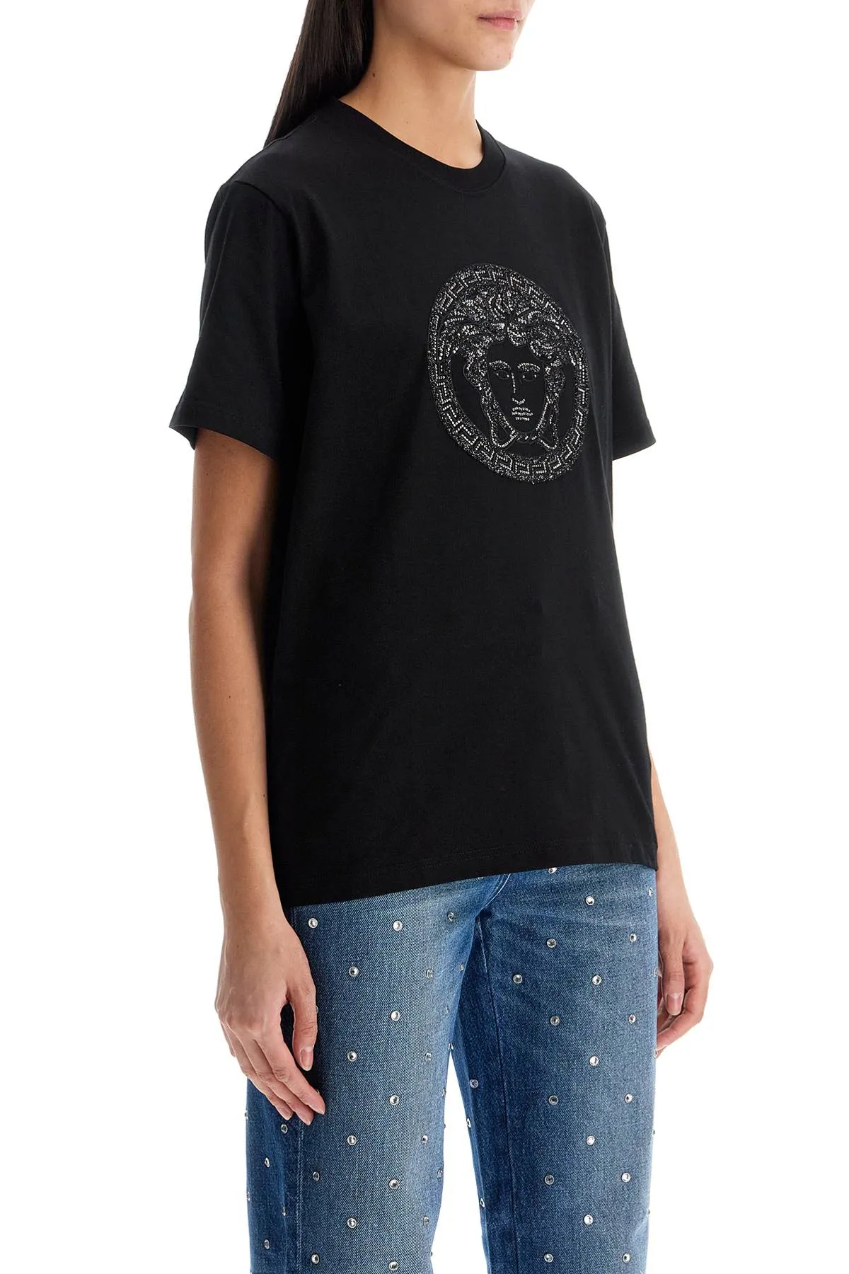 medusa embroidered t-shirt 1018752 1A13594 BLACK