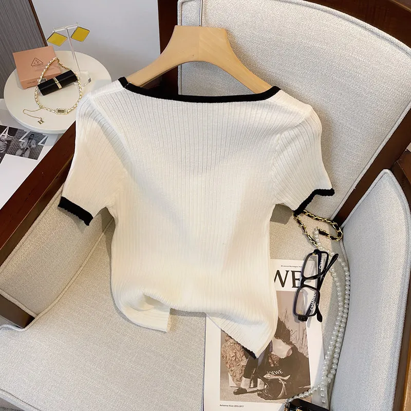 Metal Button Heart Neckline Cardigan