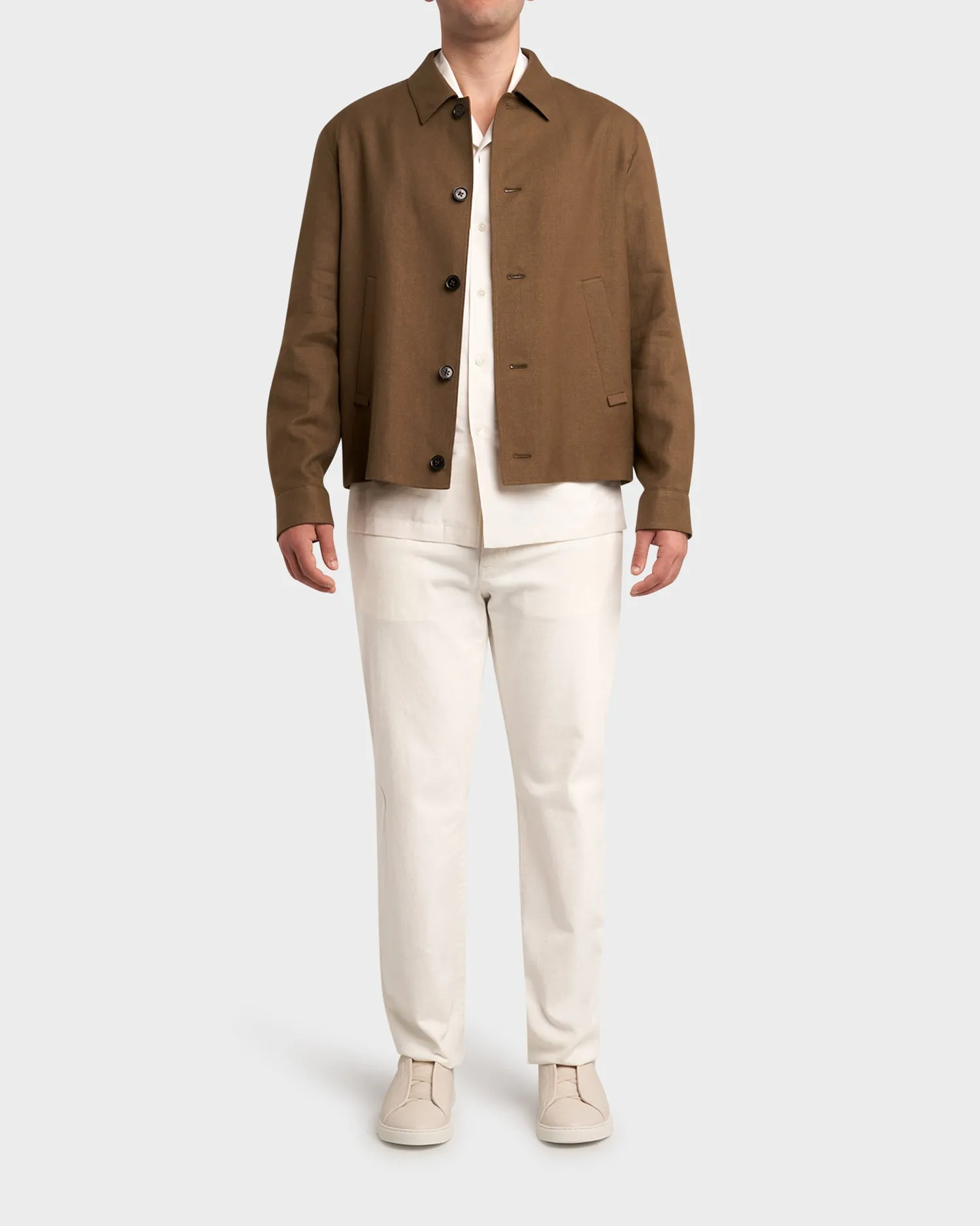 Military Green Linen Wool Blouson