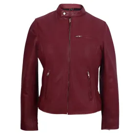 Moto Cafe Racer Womens Red Leather Jacket