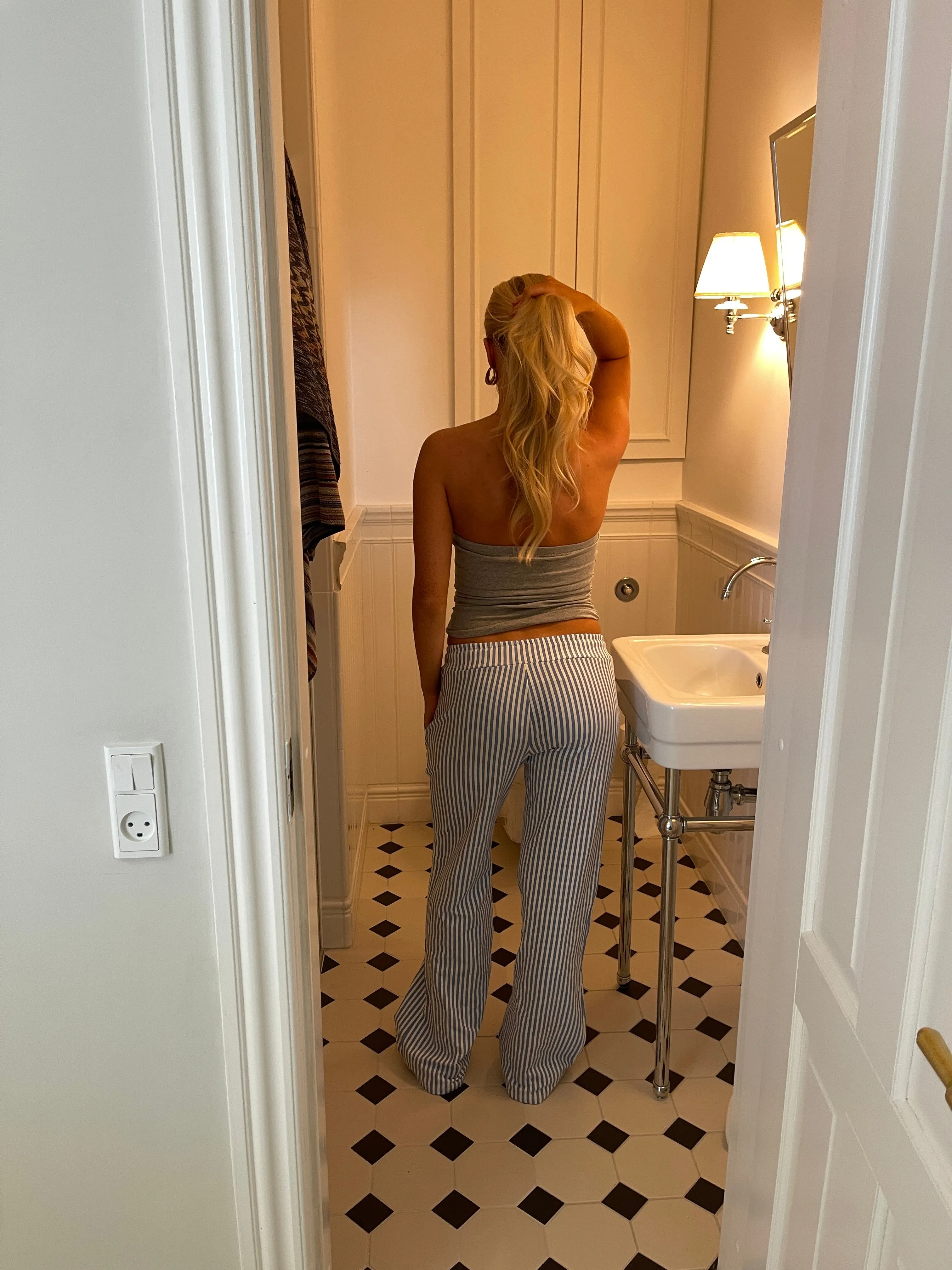 Nancy sweatpants with stripes - Blue/white