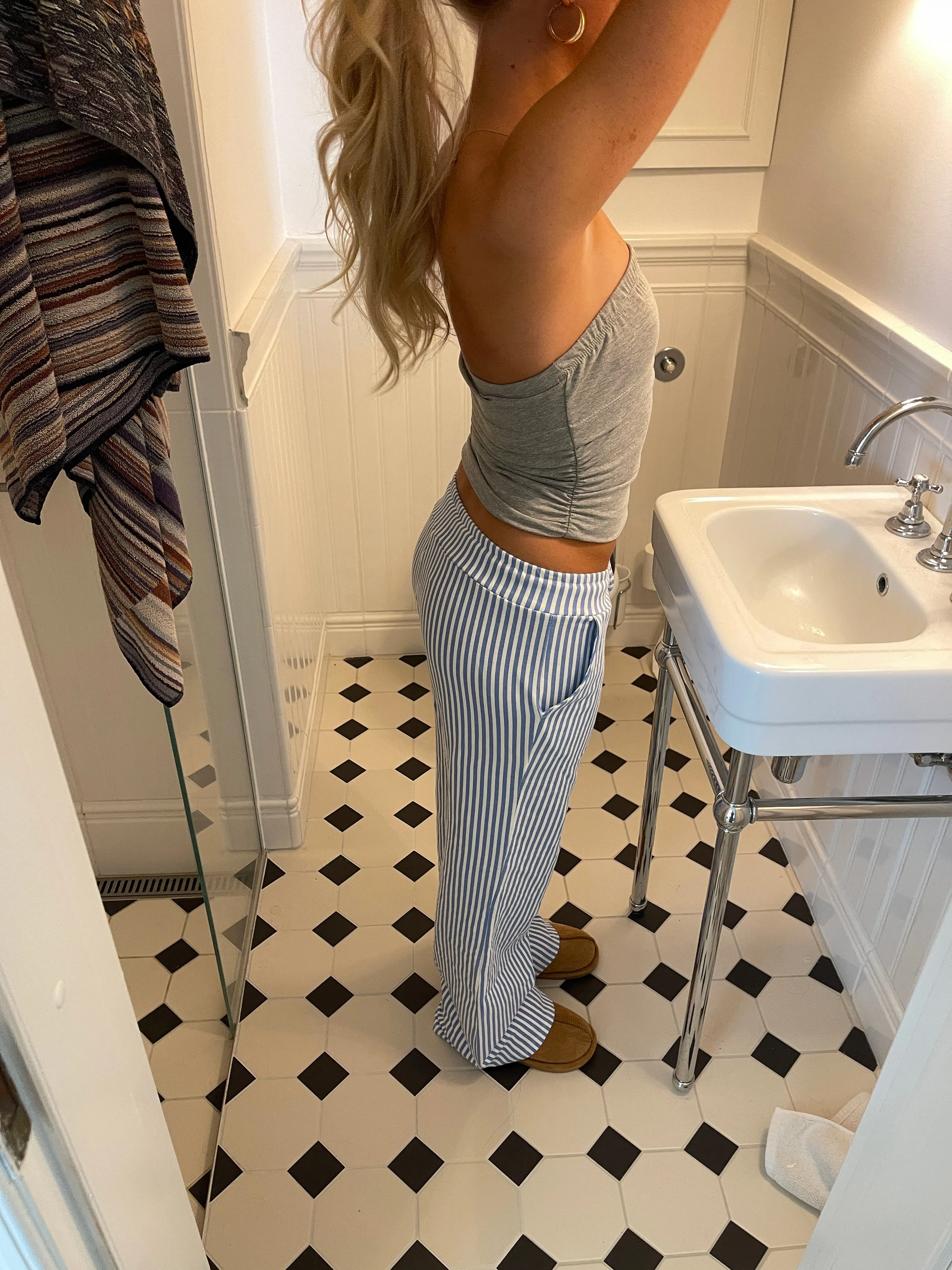 Nancy sweatpants with stripes - Blue/white