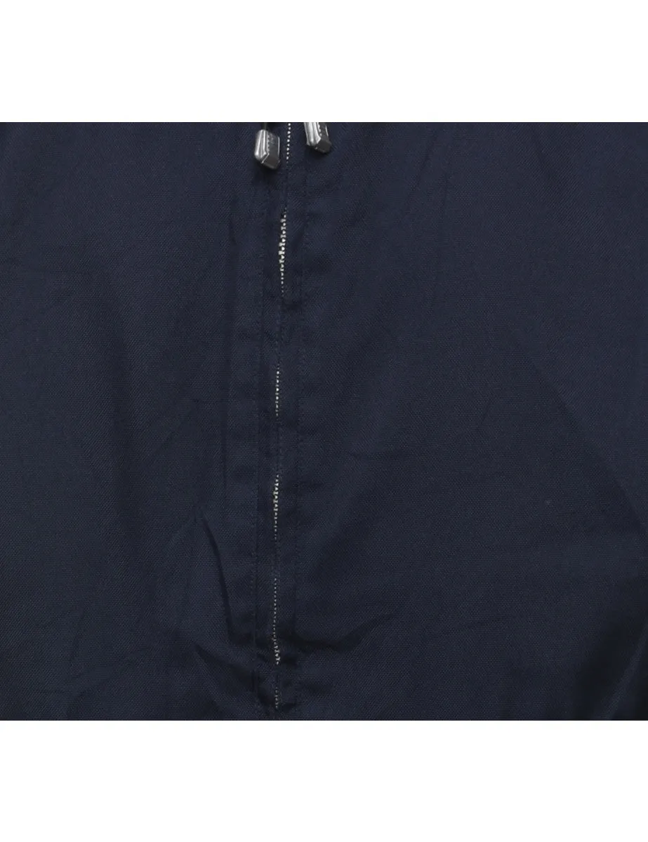 Navy Zip-Front Striped Hooded Jacket - L