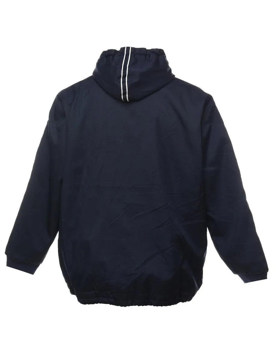 Navy Zip-Front Striped Hooded Jacket - L