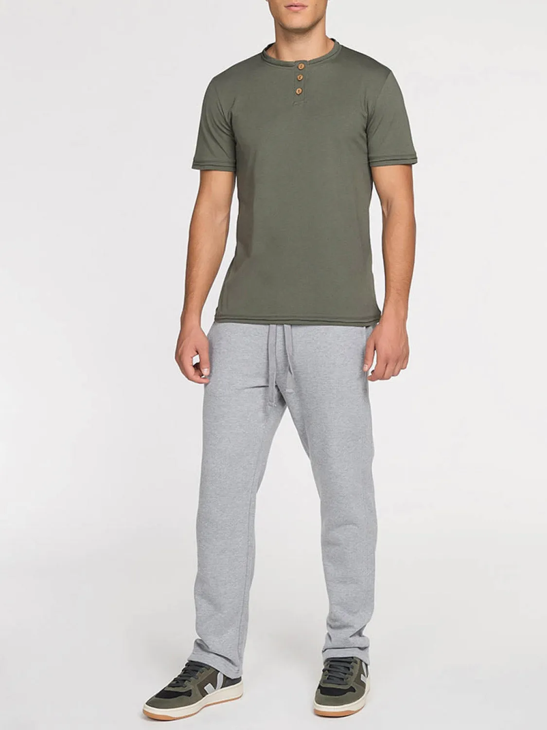 Organic Cotton Short Sleeve Henley T-shirt Khaki
