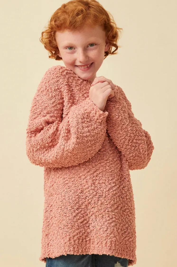 ^Oversized Popcorn Pullover Sweater Mauve - Youth