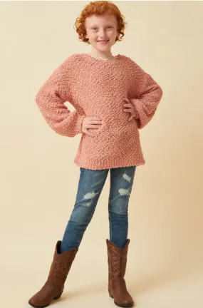 ^Oversized Popcorn Pullover Sweater Mauve - Youth