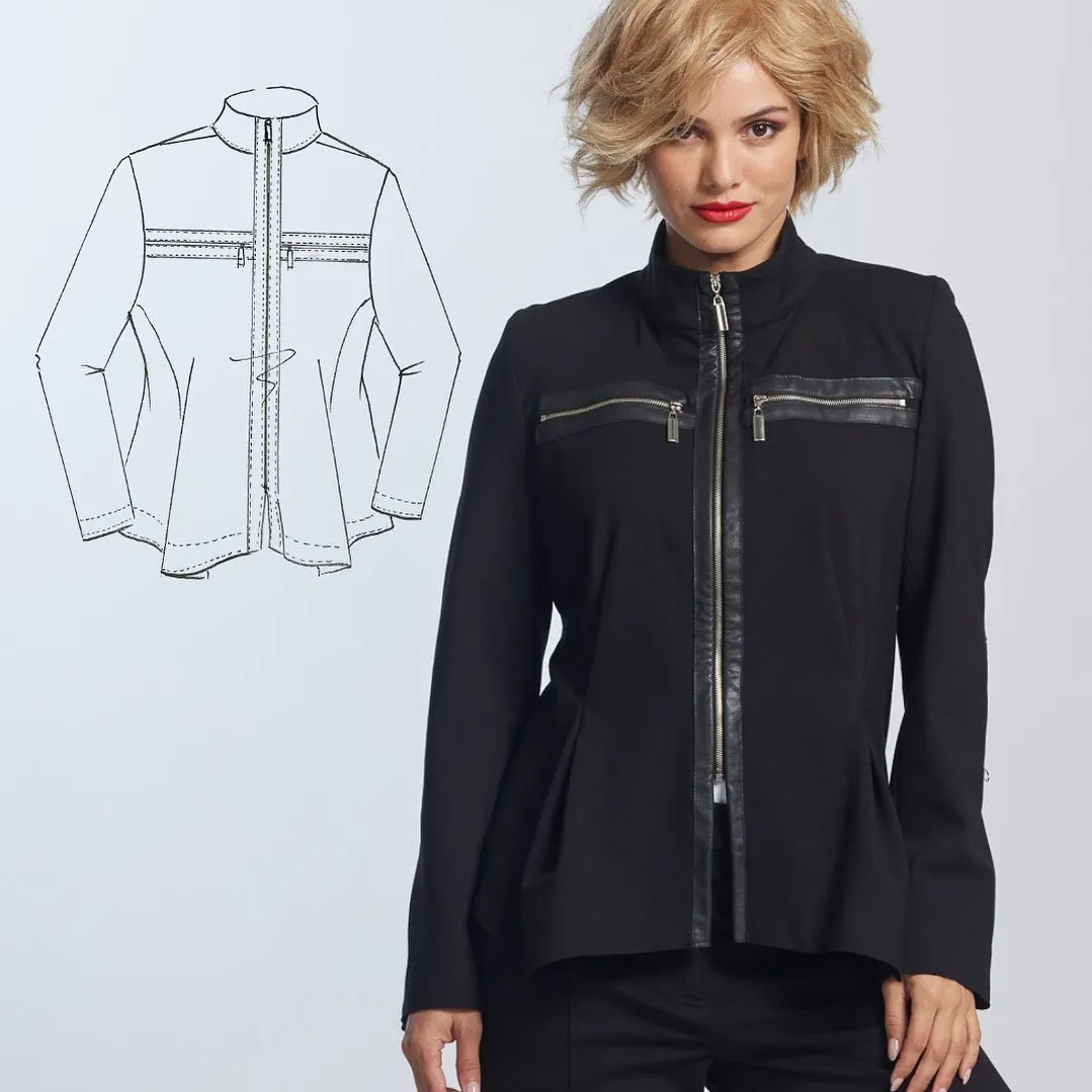 Paula Ryan Zip Trim Fit N Flare Jacket - Black
