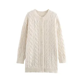 Pre Order:  Fried Dough Twists Thick Needle Round Neck Cardigan