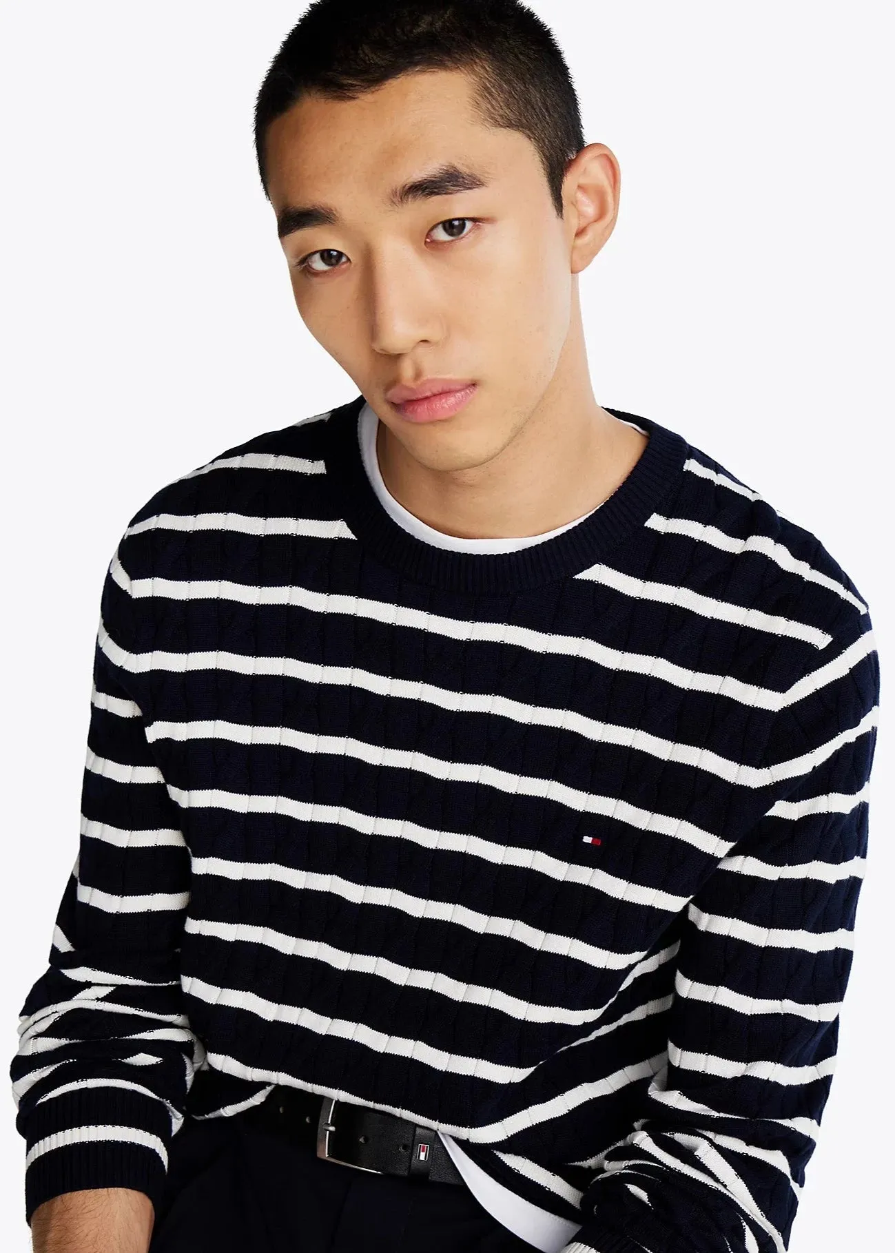 Pull torsadé marinière Tommy Hilfiger marine