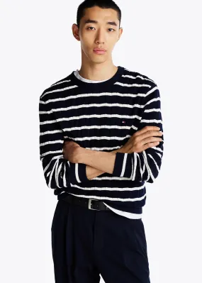 Pull torsadé marinière Tommy Hilfiger marine