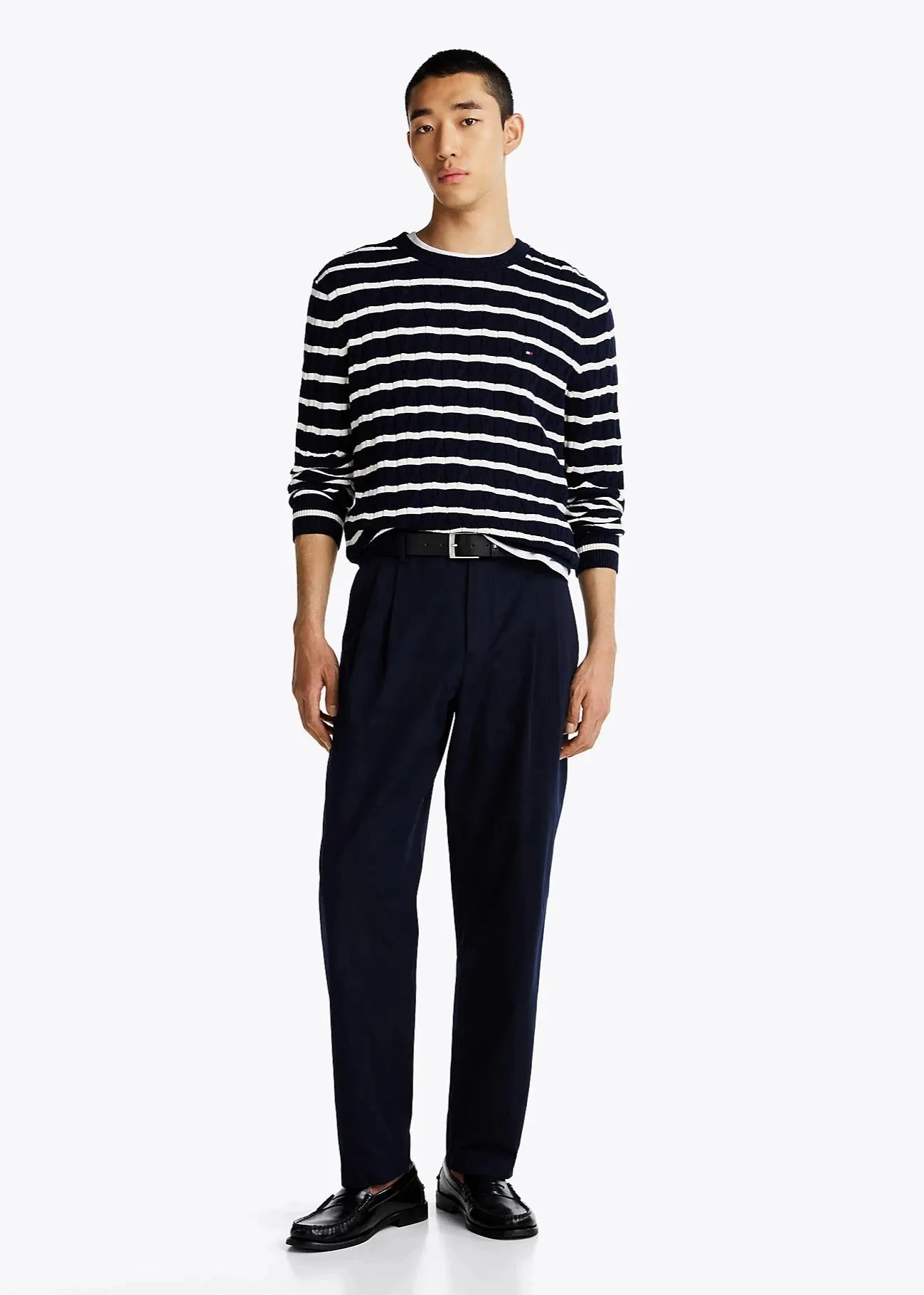 Pull torsadé marinière Tommy Hilfiger marine