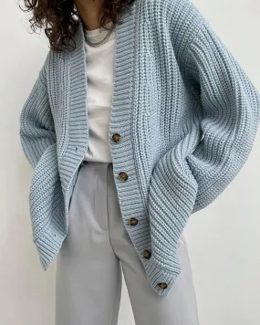 Purpdrank - Autumn Winter V-Neck Loose Cardigans Women Single Breasted Casual Oversized Sweater Female Long Sleeve Knitted Jumpers