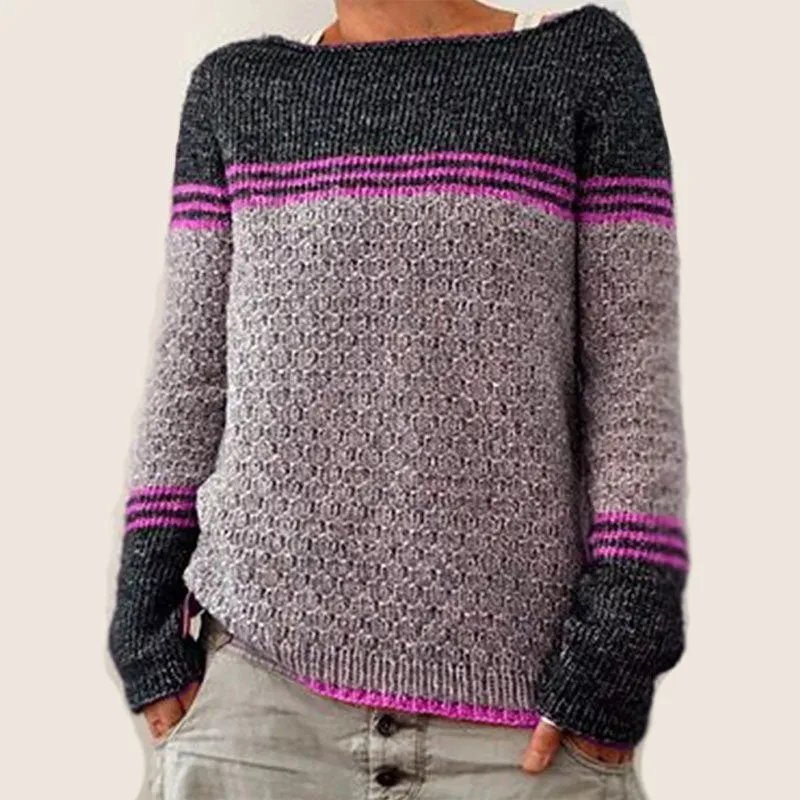 Scoop Neck Colorblock Stripes Knit Sweater