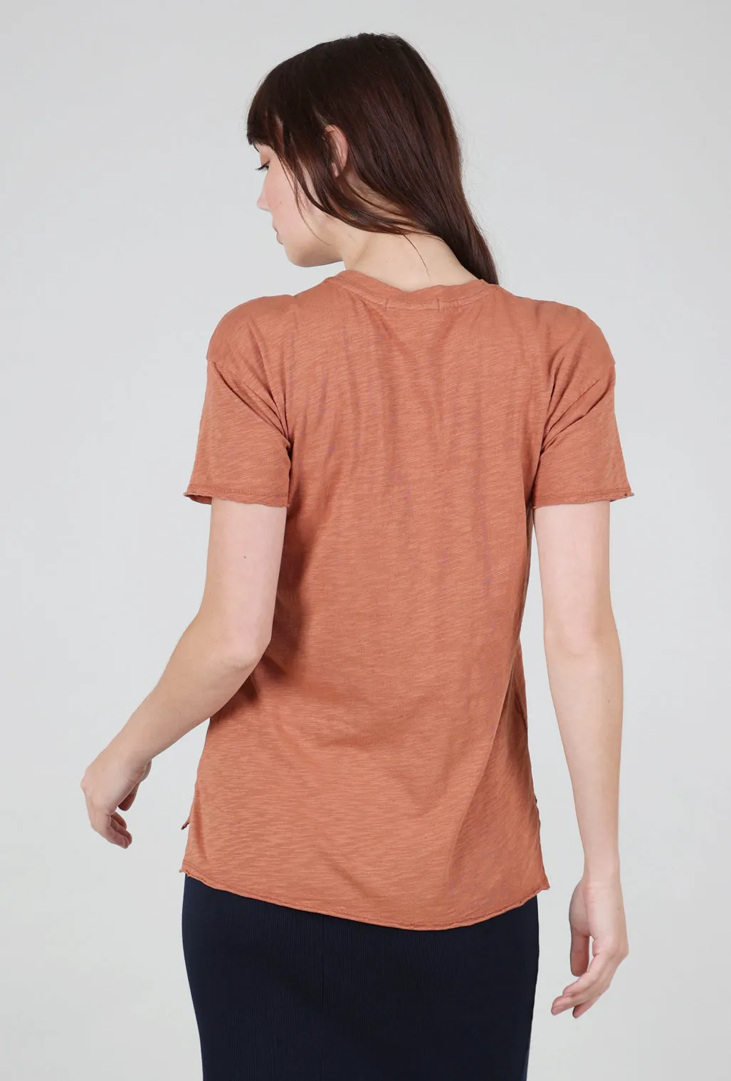 Short-Sleeve Step-Hem Crewneck Tee, Baked Clay
