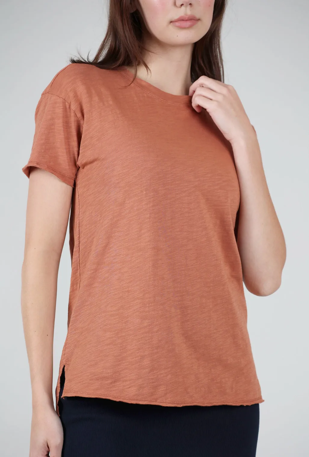 Short-Sleeve Step-Hem Crewneck Tee, Baked Clay