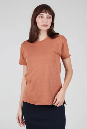 Short-Sleeve Step-Hem Crewneck Tee, Baked Clay