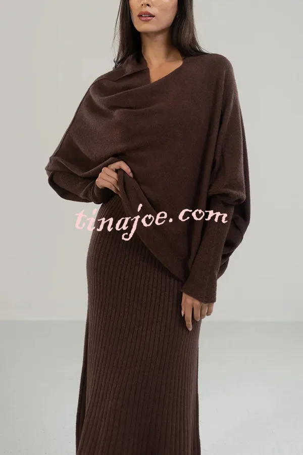 Solid Color Round Neck Long Sleeve Loose Knitted Sweater