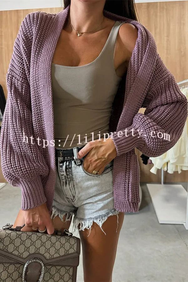 Solid Color V-neck Long-sleeved Casual Knitted Cardigan