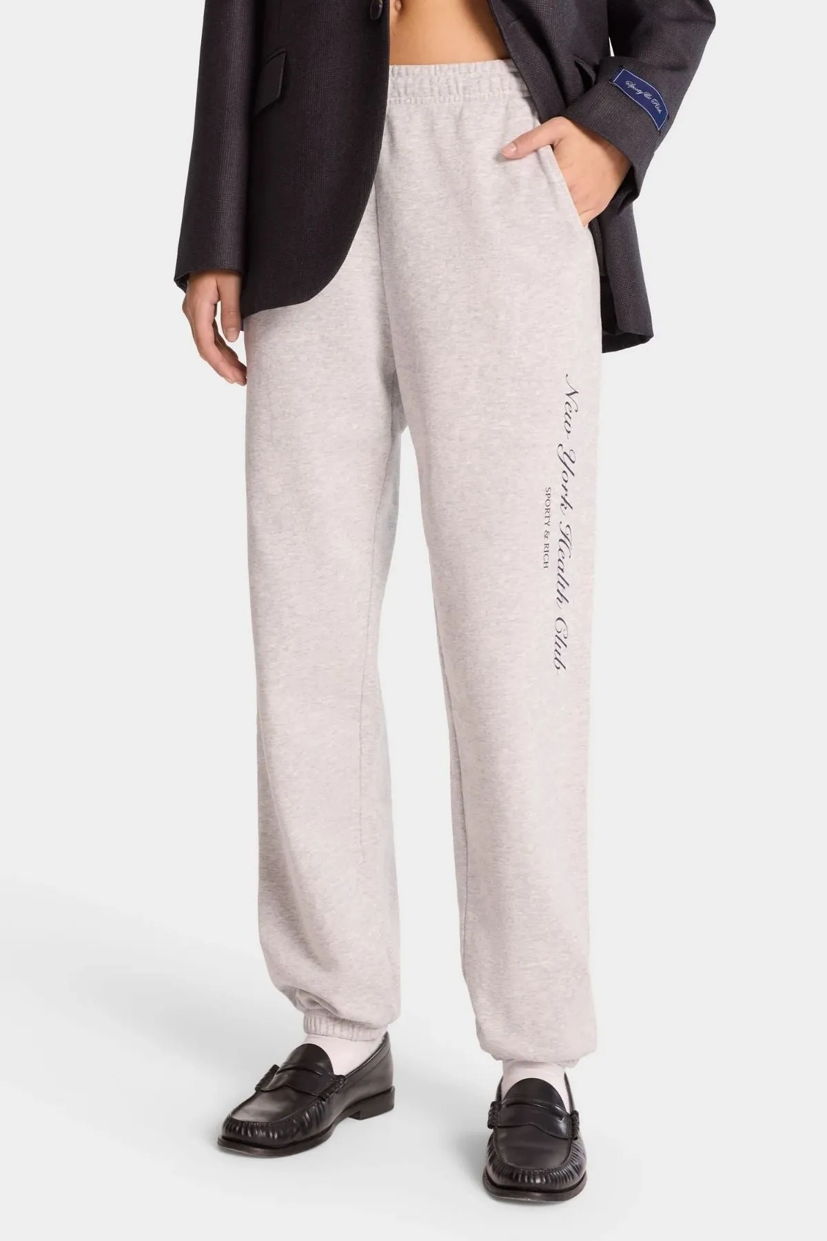 Sporty & Rich NY Health Club Sweatpant - Heather Grey/ Navy