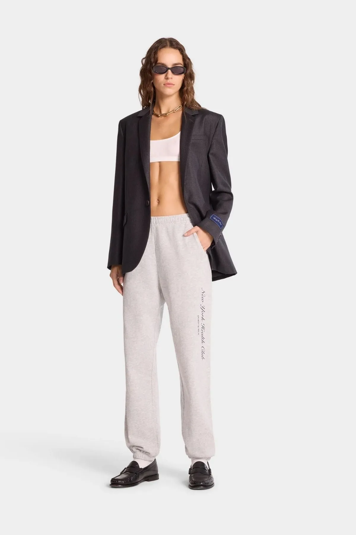 Sporty & Rich NY Health Club Sweatpant - Heather Grey/ Navy