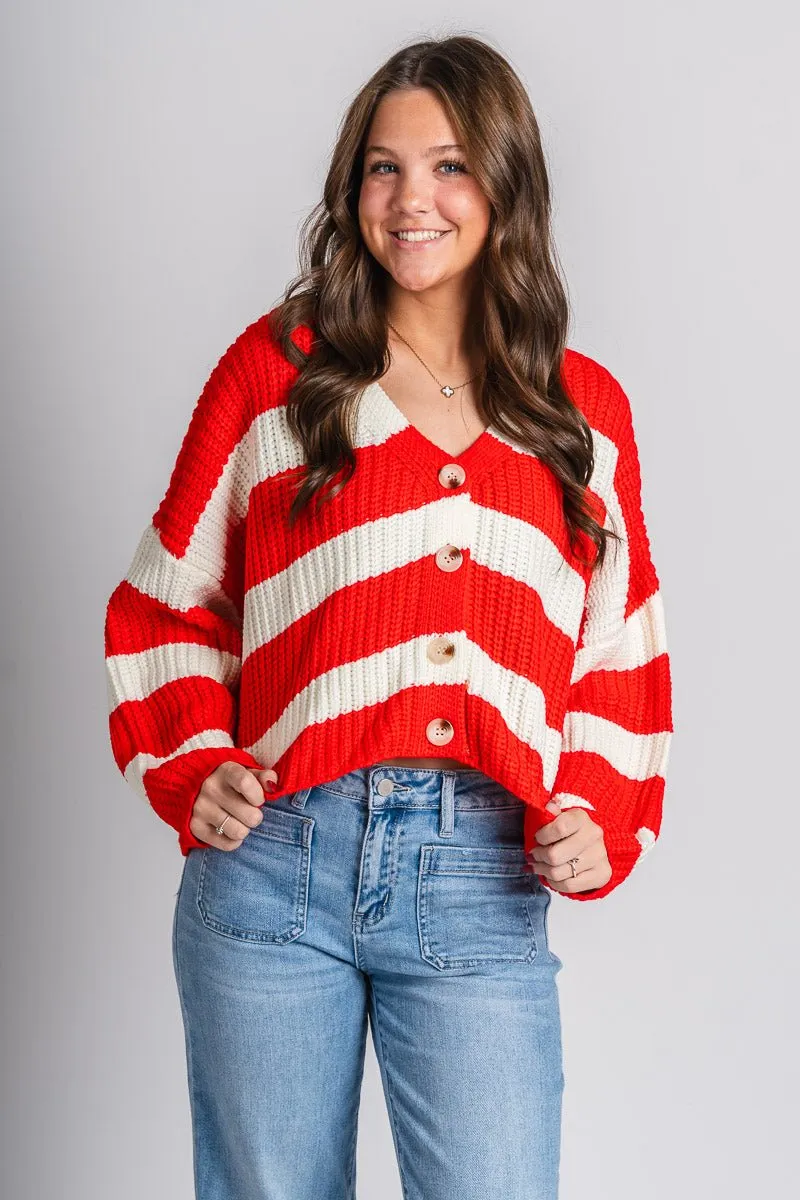 Striped sweater cardigan red