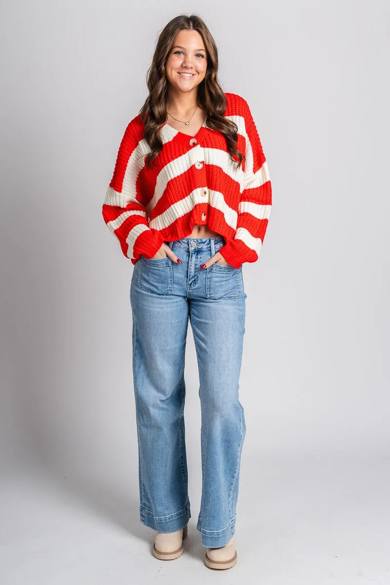 Striped sweater cardigan red