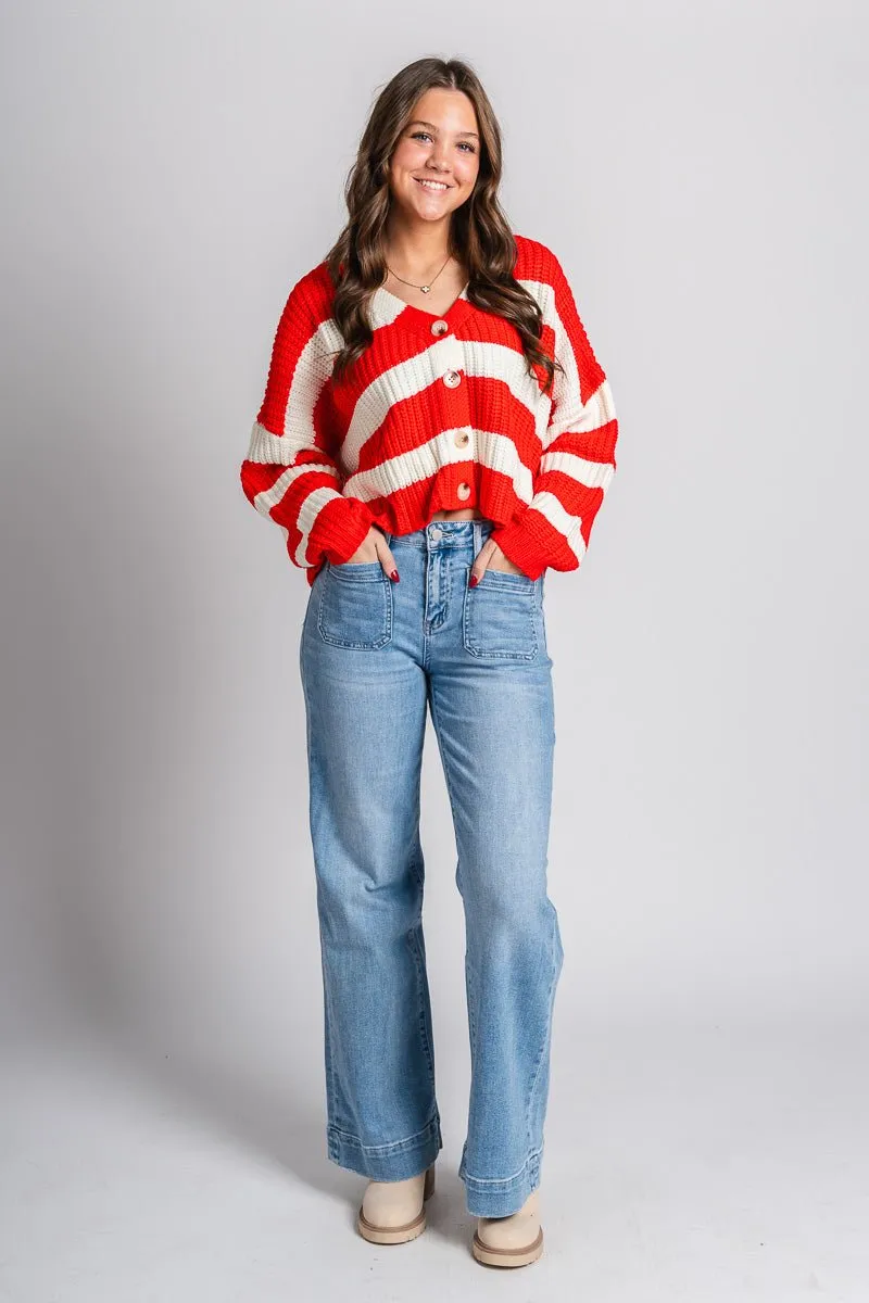 Striped sweater cardigan red