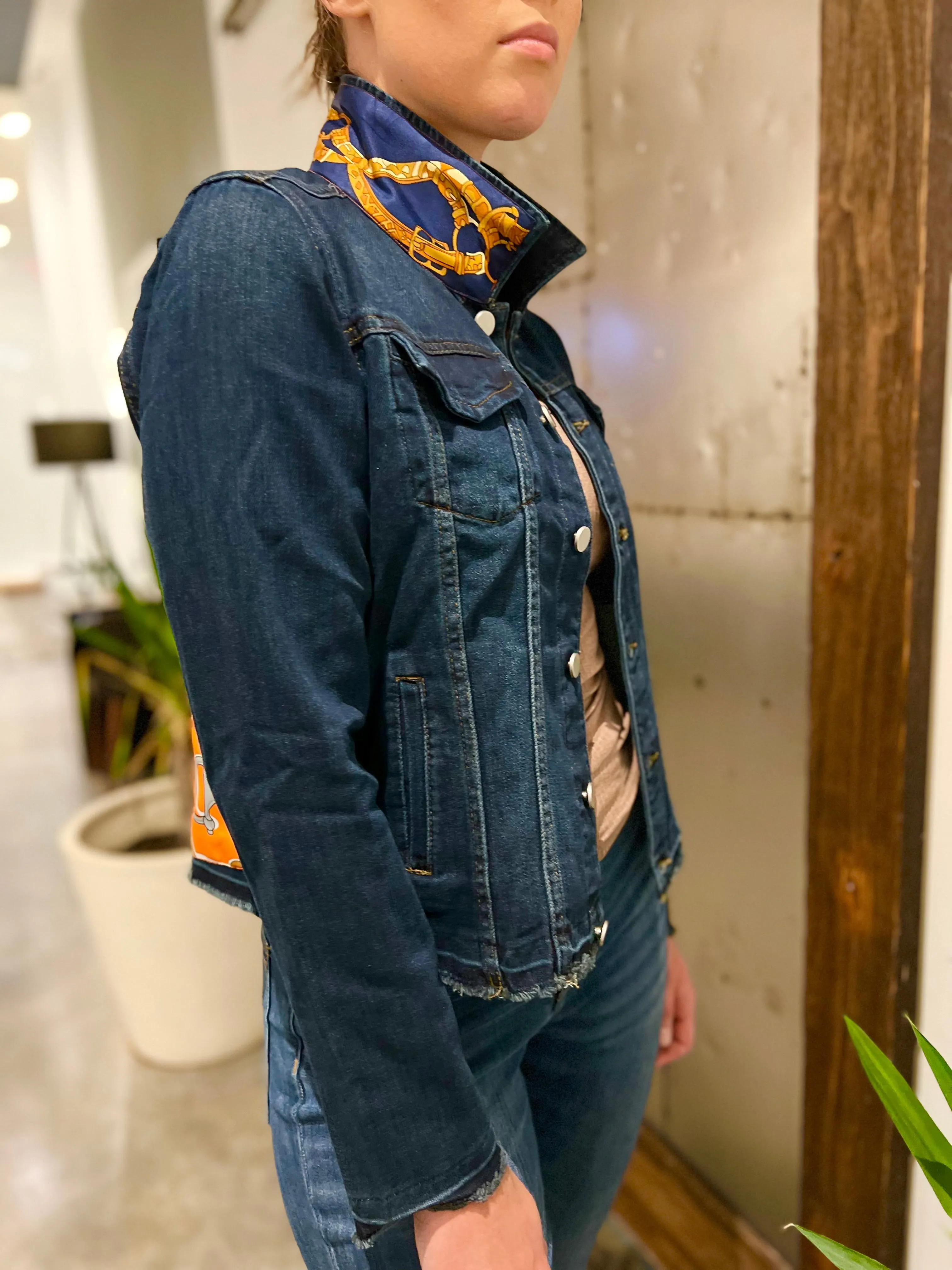 The Dark Denim Jacket / Orange and Blue Bit