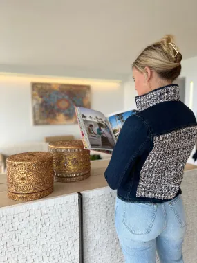 The Dark Denim Jacket / Tweed Navy and White