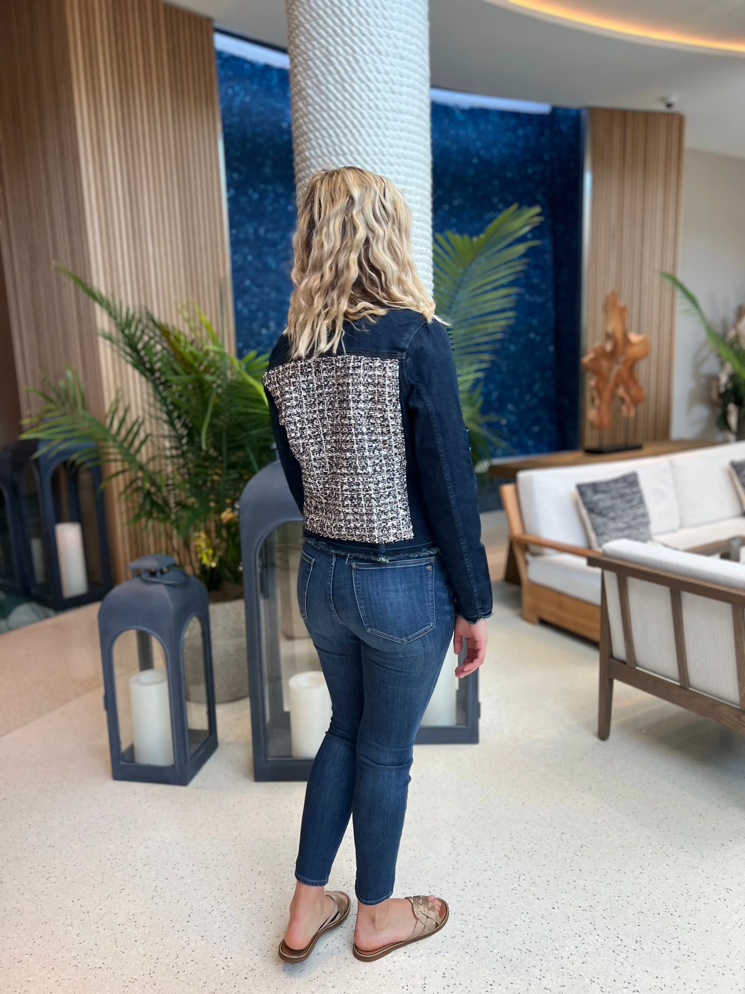 The Dark Denim Jacket / Tweed Navy and White