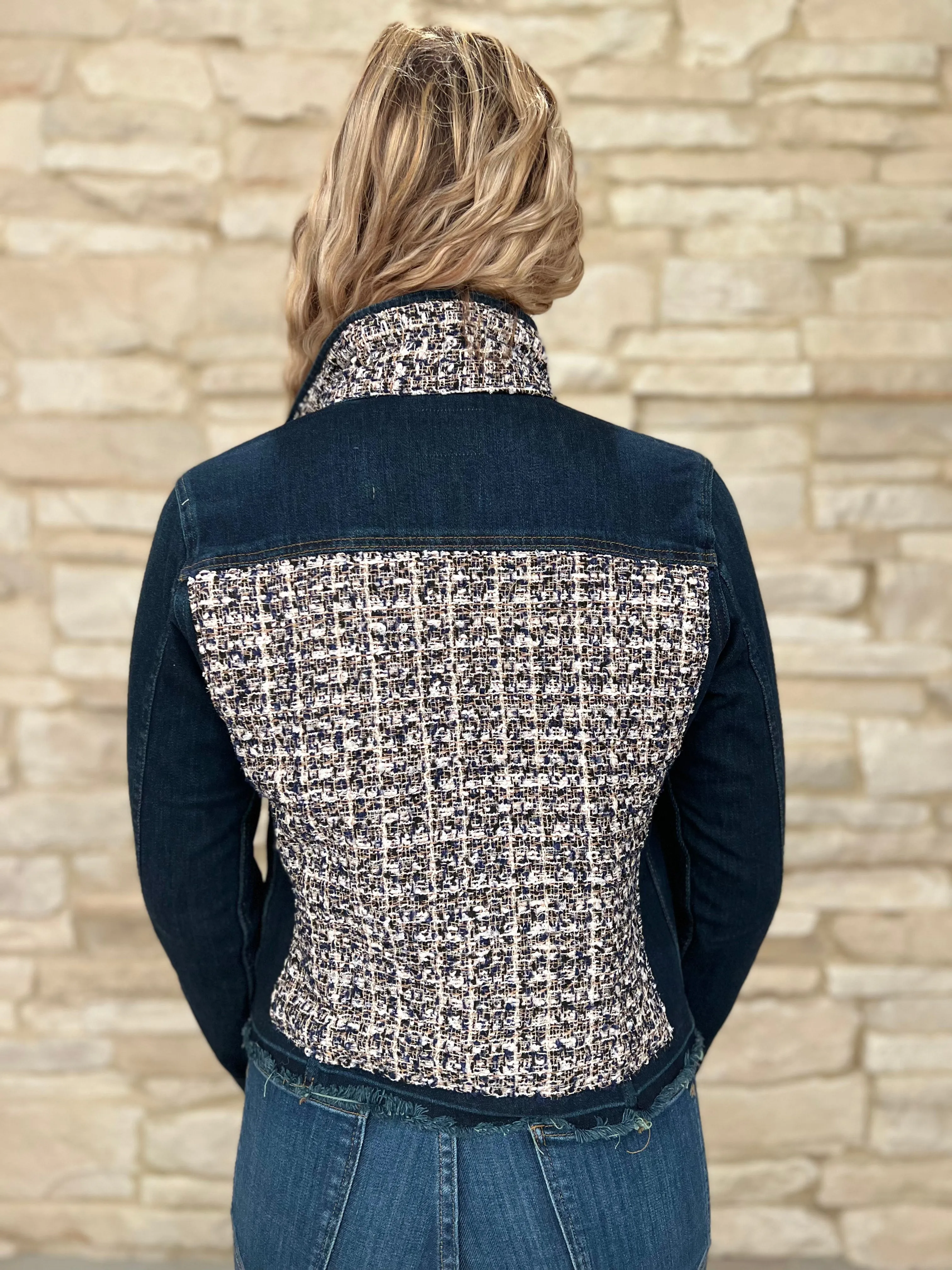 The Dark Denim Jacket / Tweed Navy and White