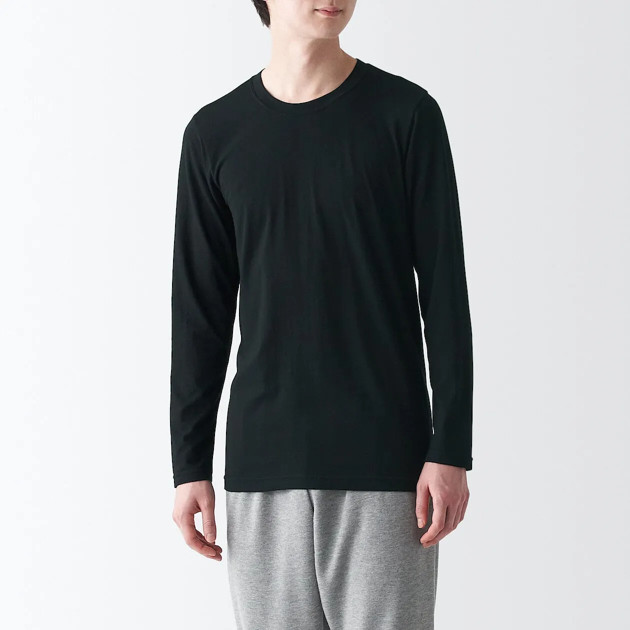 Thin Cotton Blend Crew Neck Long Sleeve T-shirt 