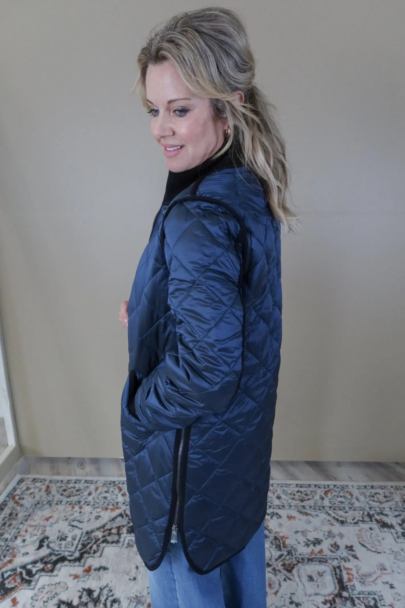 Timeless Treasure Iridescent Blue Quilted Long Jacket